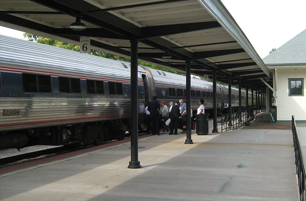 Amtrak train and station