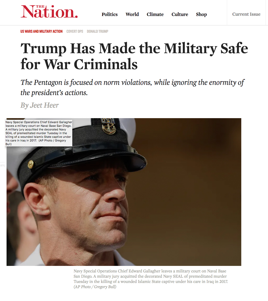 The Nation's article of Trump pardoning war criminals